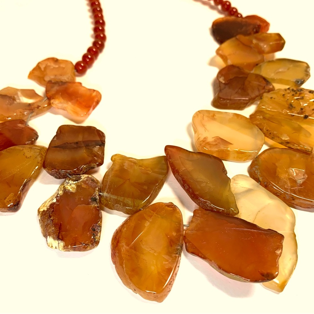 Bares Sterling Silver 925 Amber Sliced Agate Slab Necklace